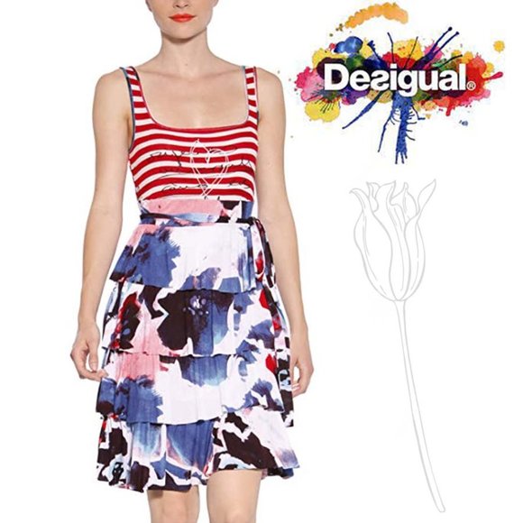 Desigual Women's Vest Hielo Summer Red, White & Blue Dress Large - Picture 1 of 11